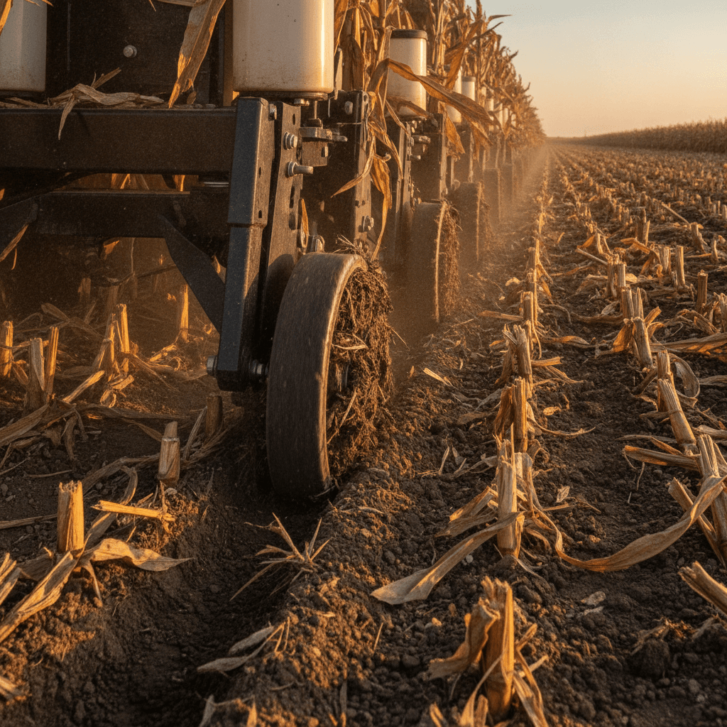 gauge-wheels-shedding-residue-no-till-corn-stalks-huron